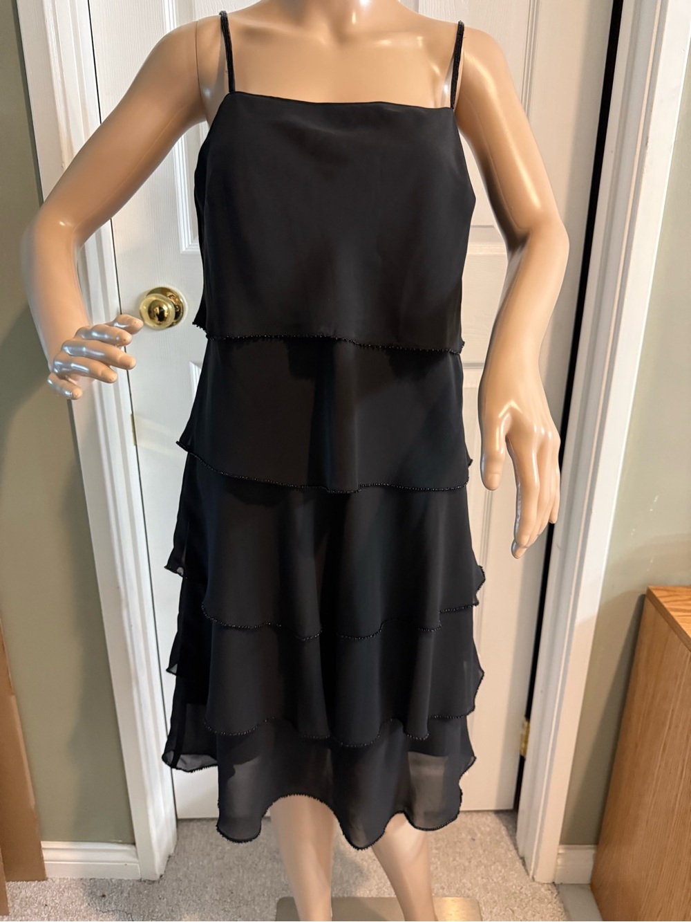 Y2K Eva Blue Tiered Beaded Black Dress Chiffon Black Size 12 Whimsigoth